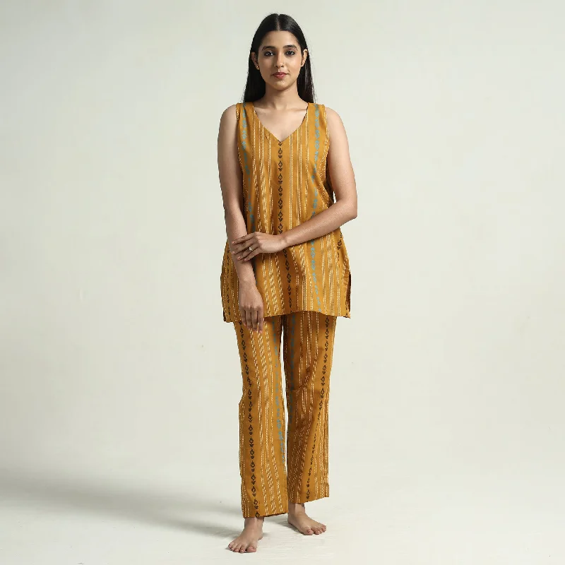 Mustard Yellow - Jacquard Cotton Top & Pyjama Night Suit Set