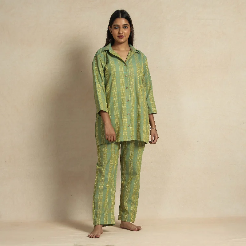 Green - Jacquard Cotton Top & Pyjama Night Suit Set