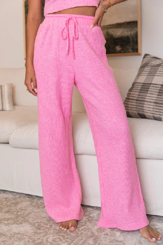 Essential Comfort Pink Waffle Knit Ribbed Pants