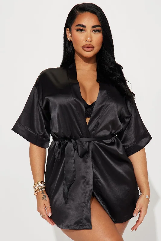 Getting Ready For You Satin Robe - Black