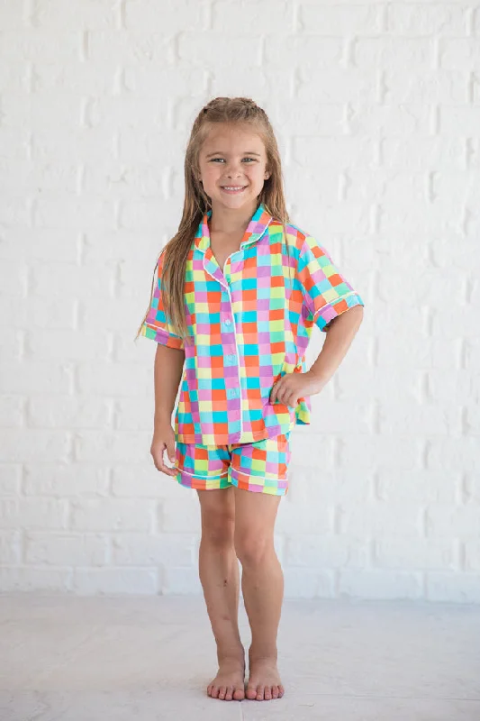 Kid's Good To Get Away In Glamour On The Grid Bamboo PJ Set