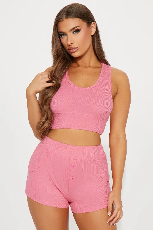 Relax Mode Ribbed PJ Short Set - Pink