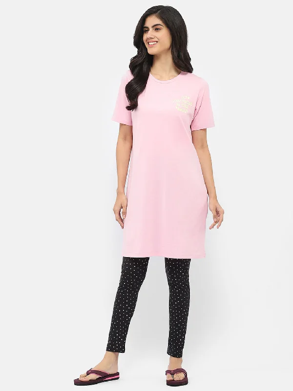 Msecret Typography Pink Sleep Shirt with Pajama Night Suit