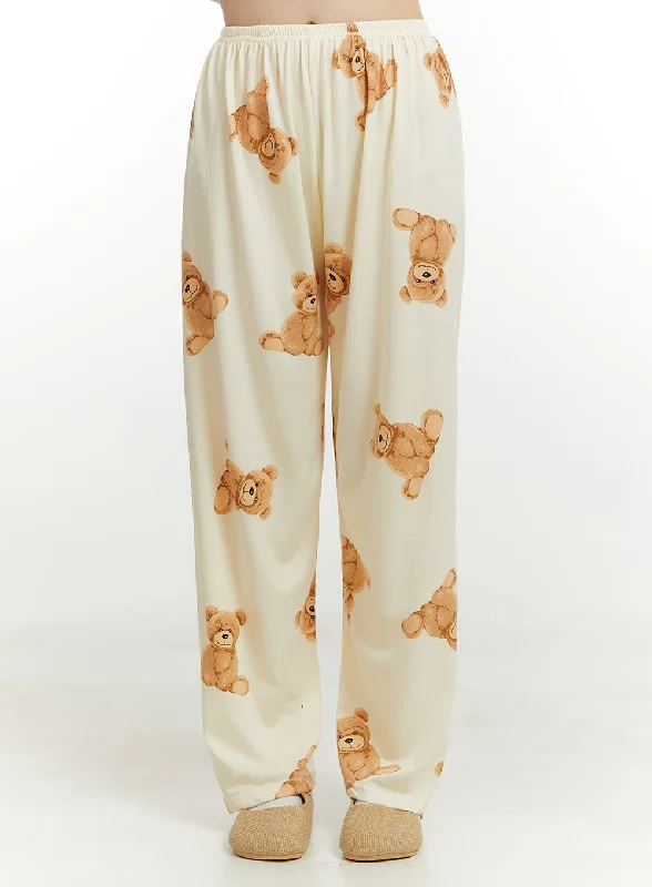 Teddy Print Pajama Pants OU414