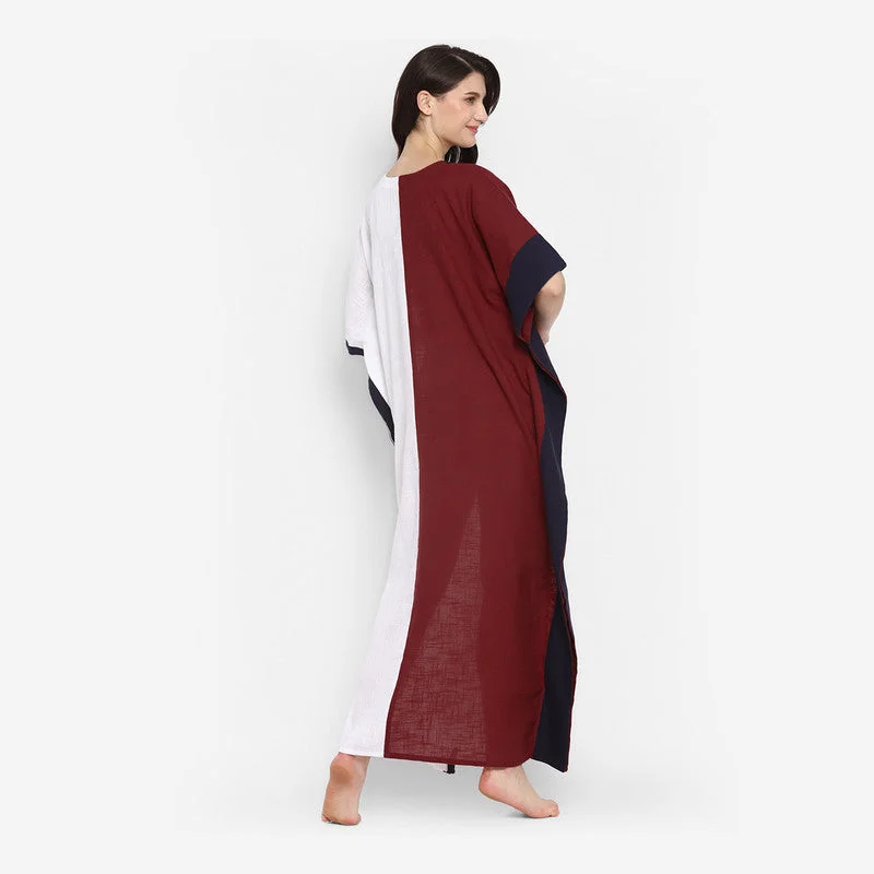 unidraa-cotton-v-neck-waist-kaftan-white-maroon-vks020-19722