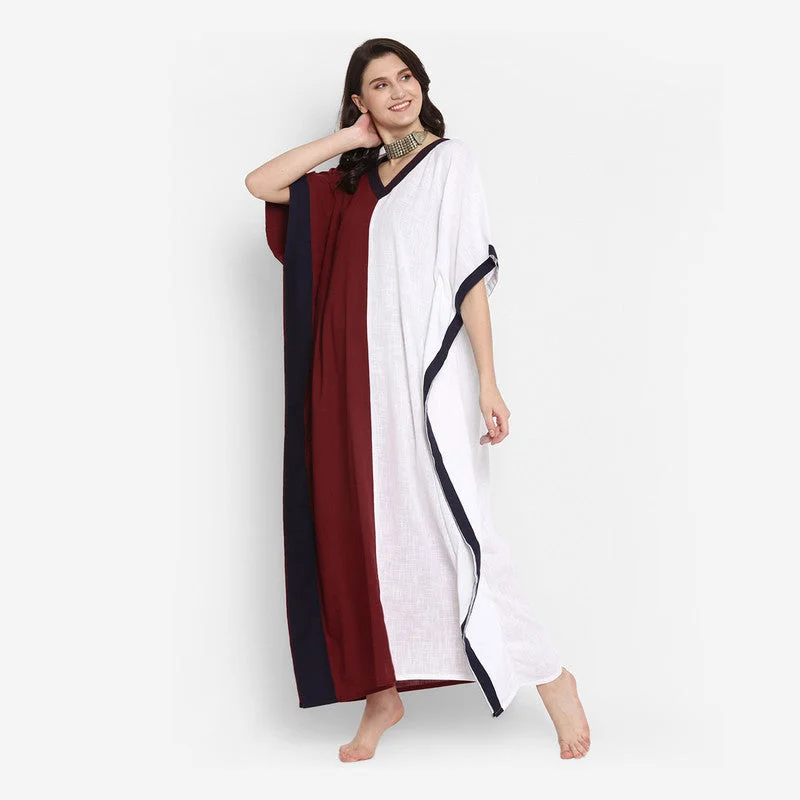 unidraa-cotton-v-neck-waist-kaftan-white-maroon-vks020-19722