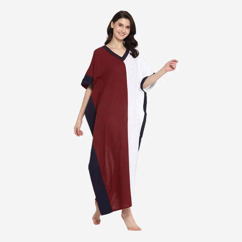 unidraa-cotton-v-neck-waist-kaftan-white-maroon-vks020-19722