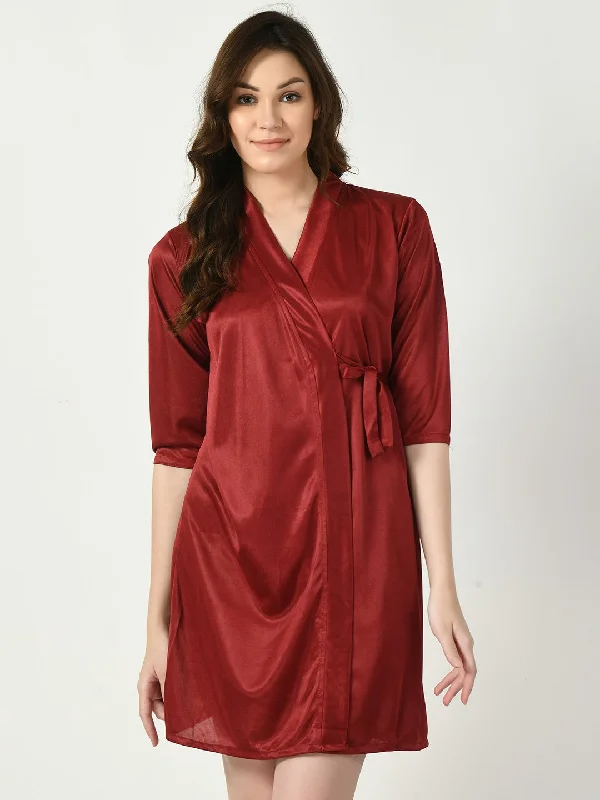 Women's Satin Maroon Nightdress - Legit Affair