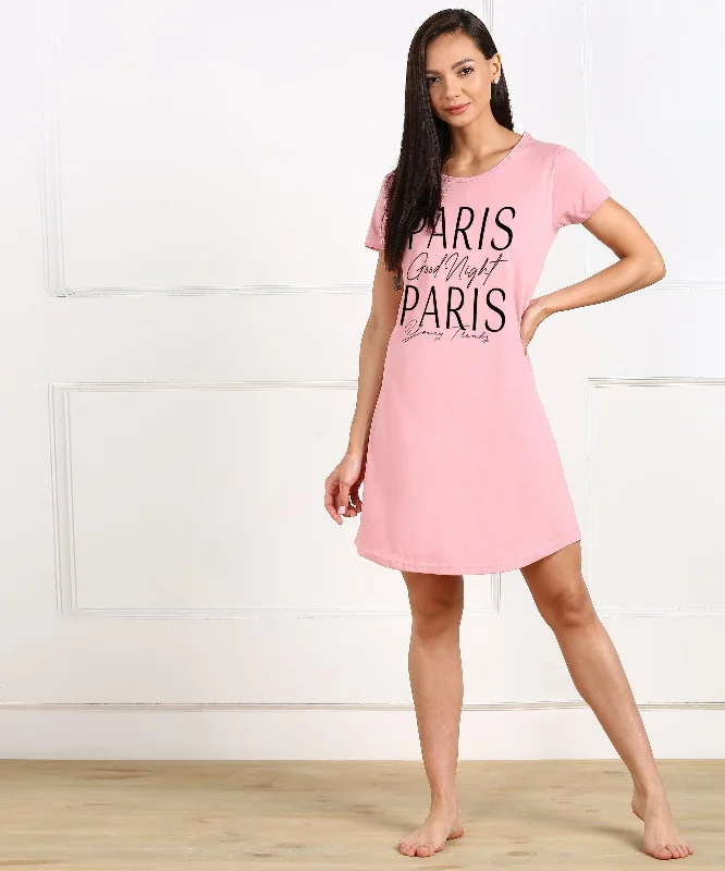 Womens Printed Half Sleeve NightDress - Paris Good Night