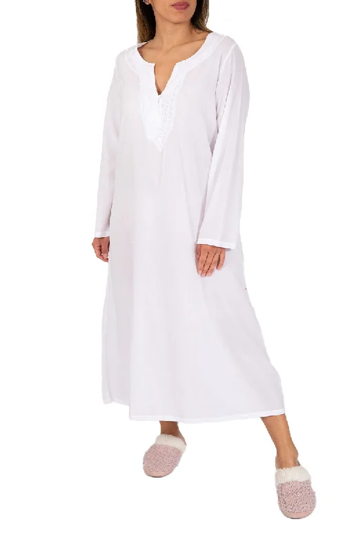 French Country 100% Cotton Nightgown with Long Sleeve in White FCS367V