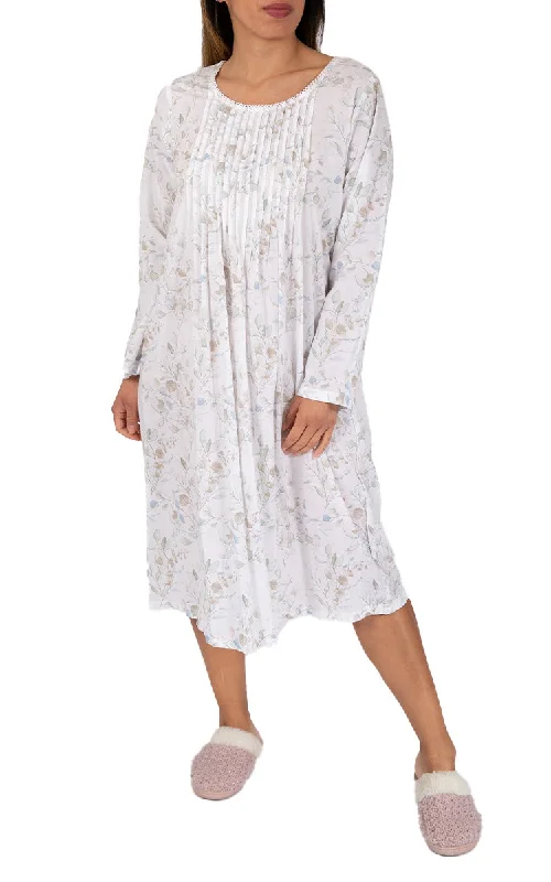 French Country 100% Cotton Nightgown with Long Sleeve in White and Floral FCU323