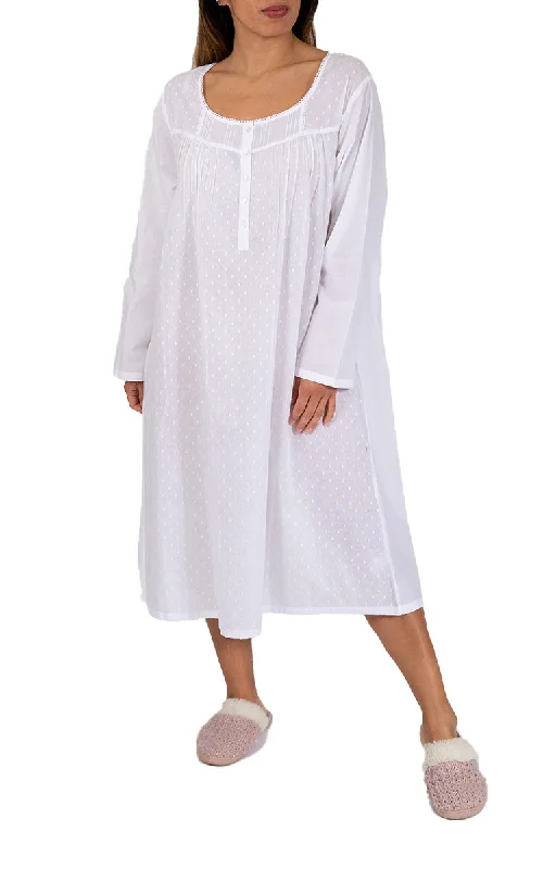 French Country 100% Cotton Nightgown with Long Sleeve in White FCU351