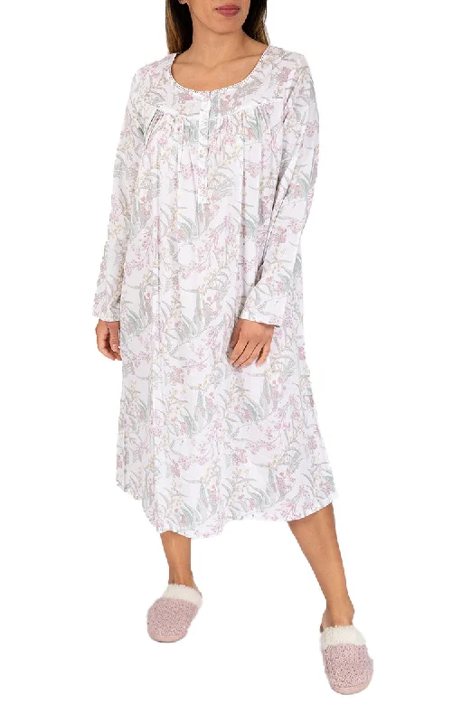 French Country 100% Cotton Nightgown with Long Sleeve in White Floral FCU372