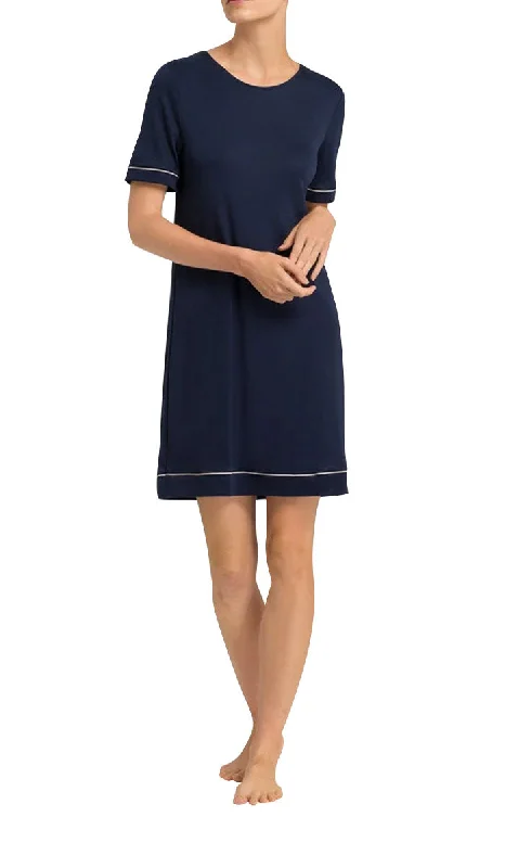 Hanro 100% Modal Nightgown with Short Sleeve in Navy Natural Comfort 7963