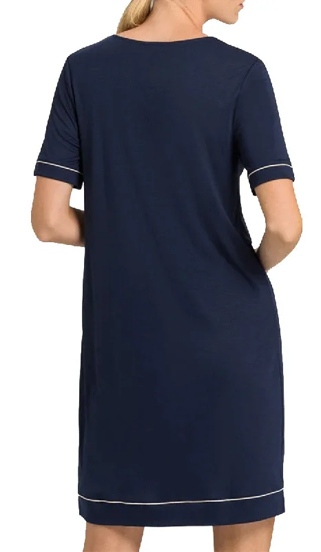 Hanro 100% Modal Nightgown with Short Sleeve in Navy Natural Comfort 7963