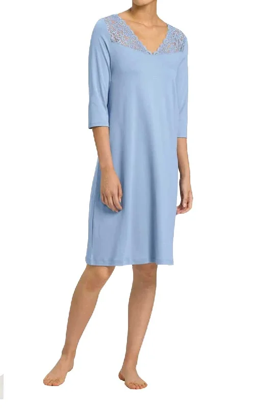 Hanro 100% Cotton Nightgown with 3/4 Sleeve in Blue Moon Moments 7931 SALE