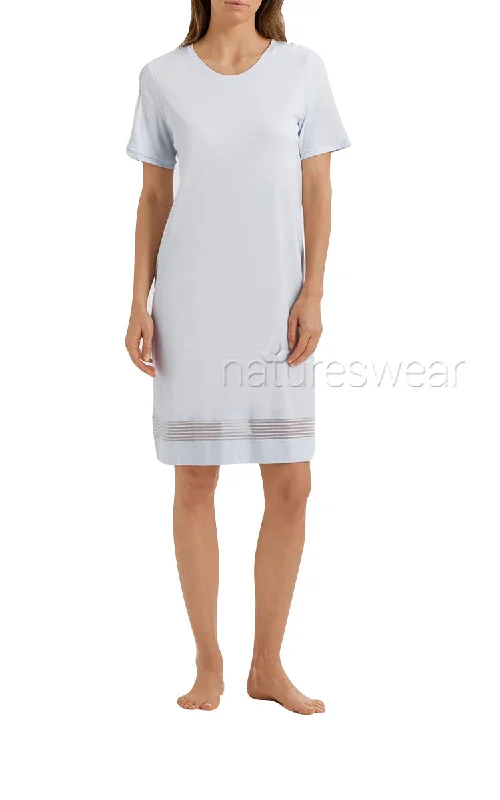 Hanro 100% Cotton Nightgown with Short Sleeve in Celestial Blue Ira 6938