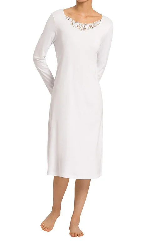 Hanro 100% Cotton Nightgown with Long Sleeve in White Felice 7981