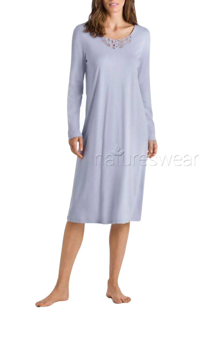 Hanro 100% Cotton Nightgown with Long Sleeve in Blue Dorea 6831 SALE