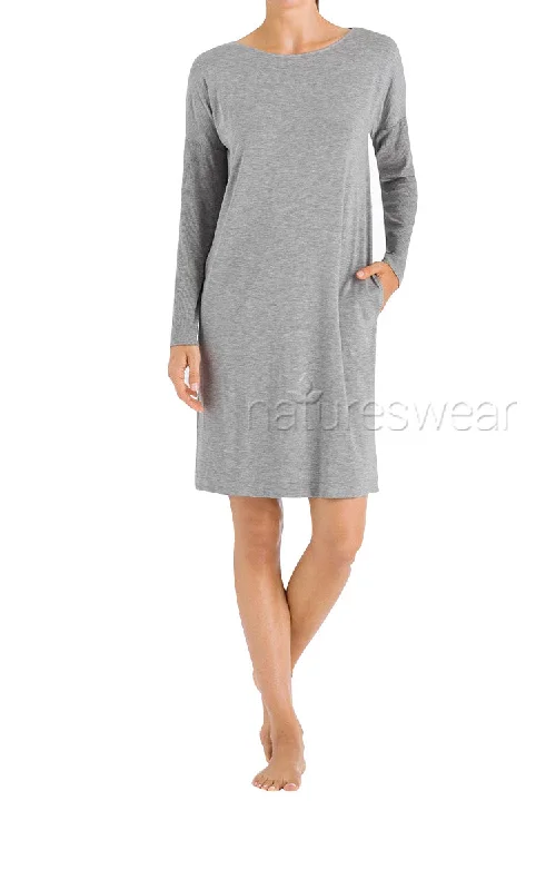 Hanro 100% Cotton Nightgown with Long Sleeve in Grey 6388 SALE