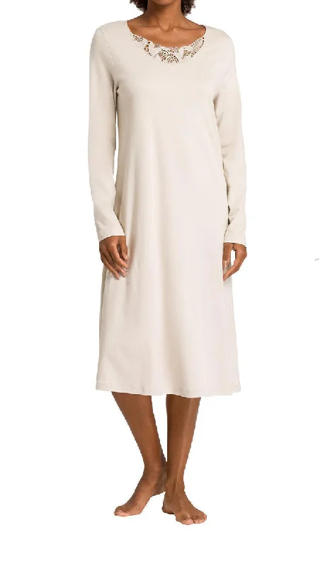 Hanro 100% Cotton Nightgown with Long Sleeve in Pumice Felice 7981 SALE