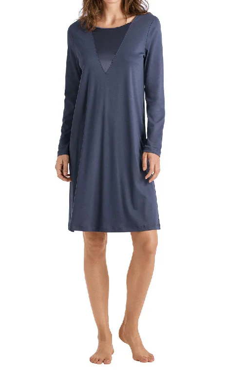 Hanro 100% Cotton Nightgown with Long Sleeve in Smoke Eileen 6895 SALE