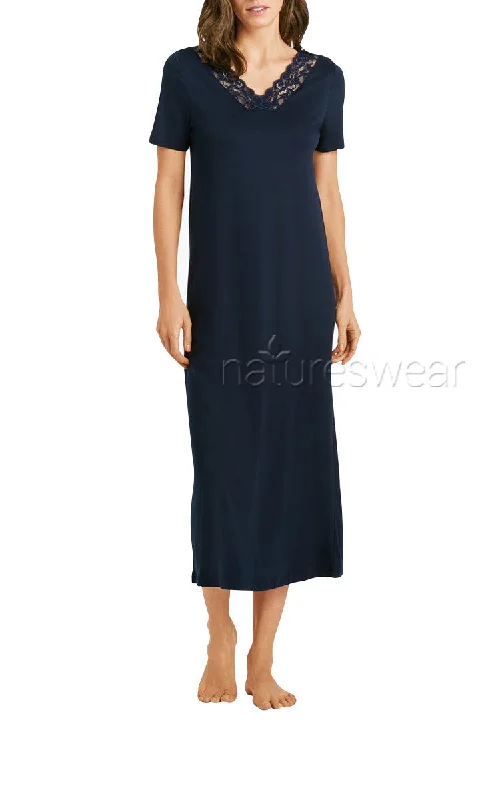 Hanro 100% Cotton Nightgown with Short Sleeve in Navy