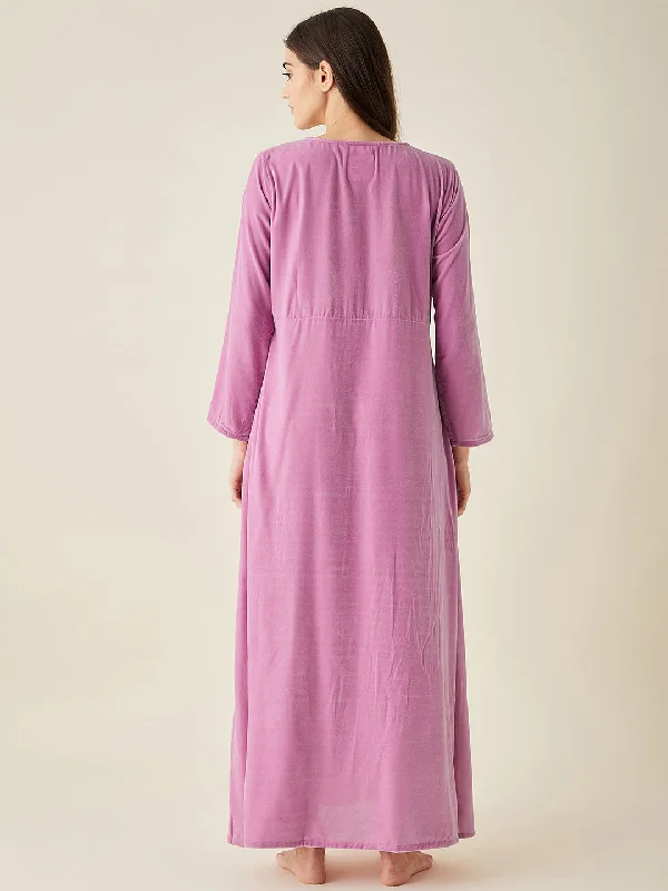 Lilac Velvet Nightdress with Lace