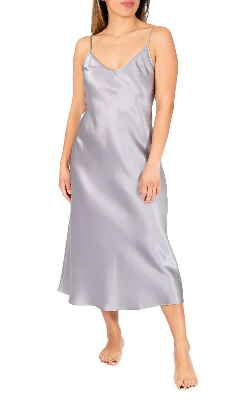 Love & Lustre 100% Silk Nightgown with V Neck in Pewter LL512