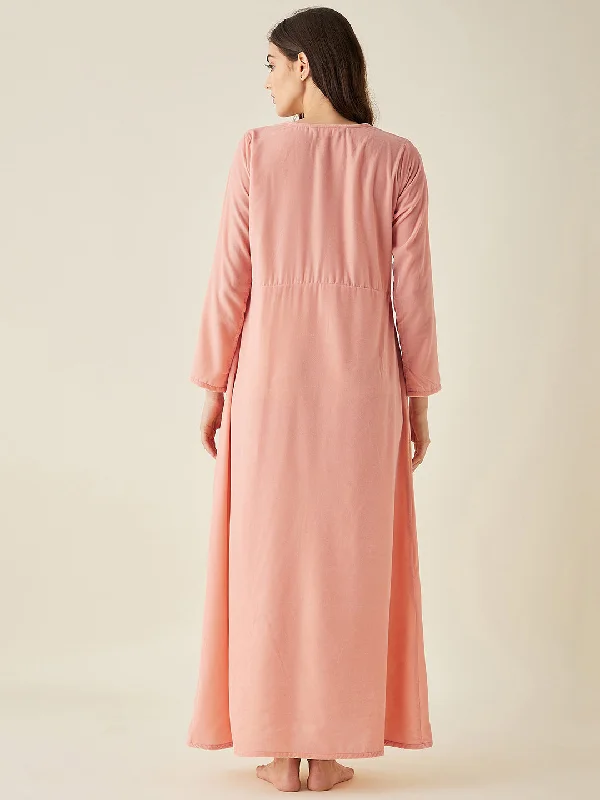 Peach Velvet Nightdress with Lace