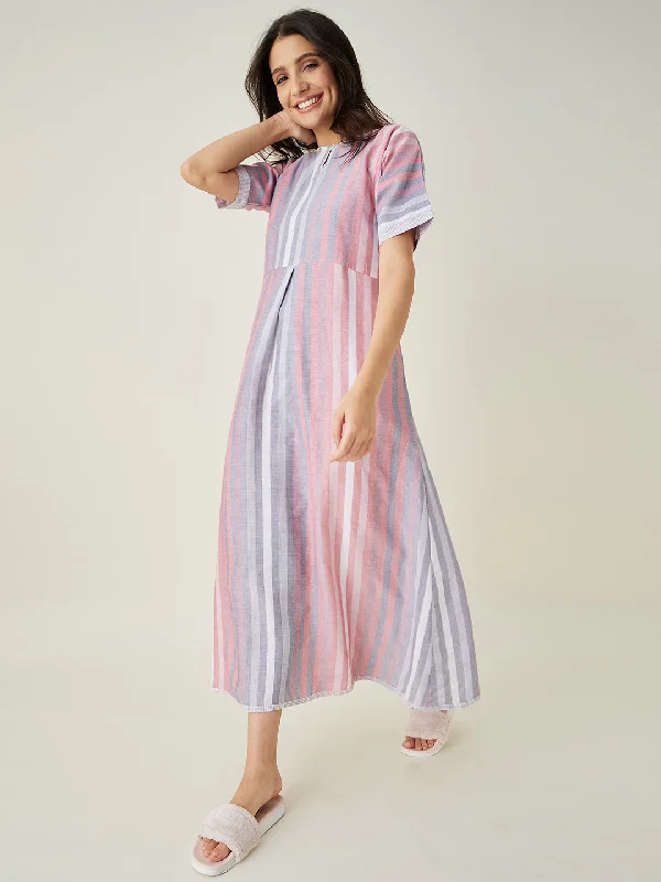 Pink Serene Striped Lounge Dress