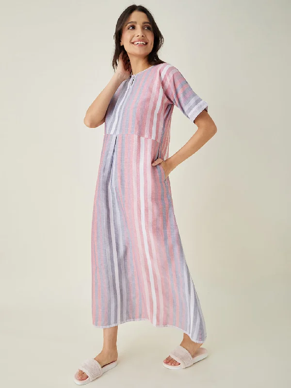 Pink Serene Striped Lounge Dress