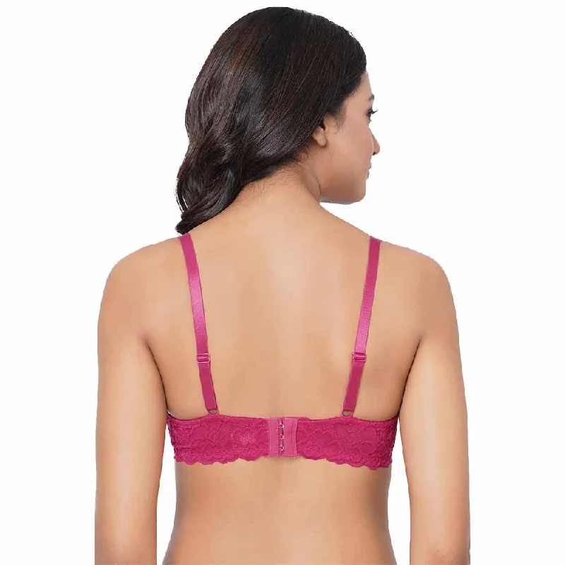 Plush Desire Padded Wired 3/4th Cup Bridal Wear Medium coverage Lace Push Up Bra - Pink