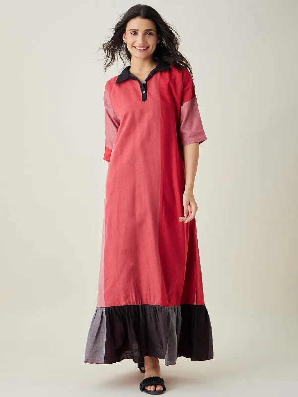 Red Pure Cotton Lounge Dress with Eye mask