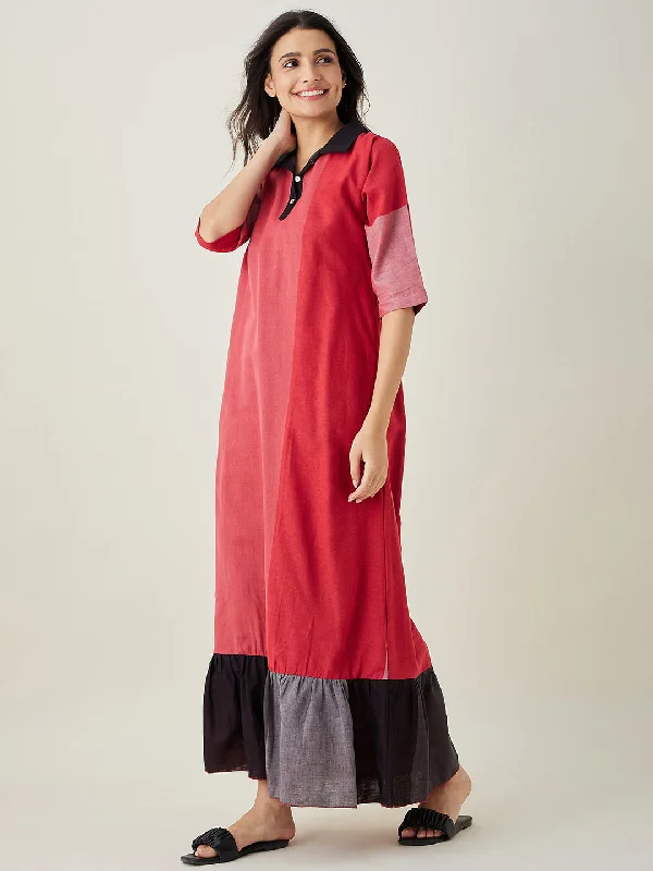 Red Pure Cotton Lounge Dress with Eye mask