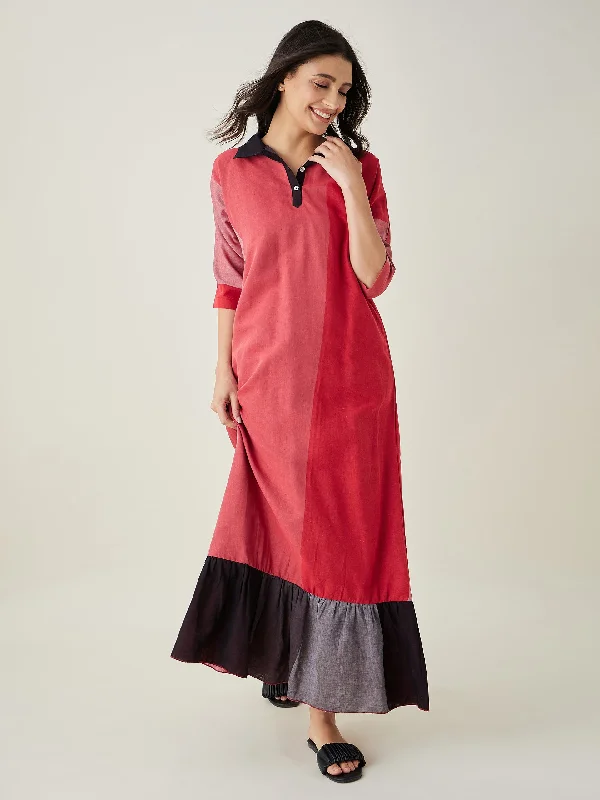 Red Pure Cotton Lounge Dress with Eye mask