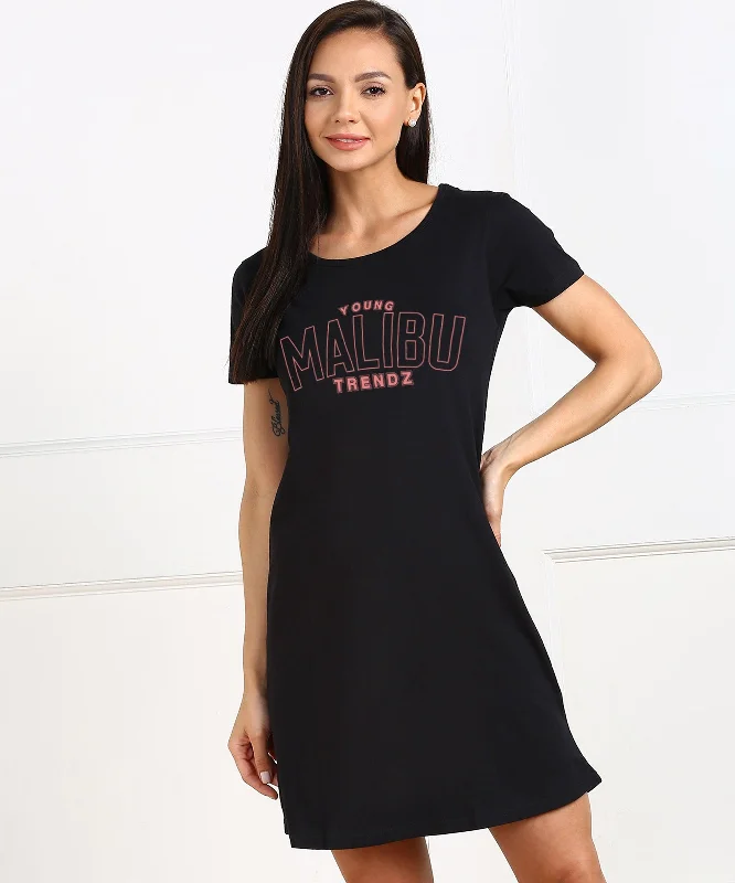 Womens Printed  Half sleeve Night Dress - Malibu