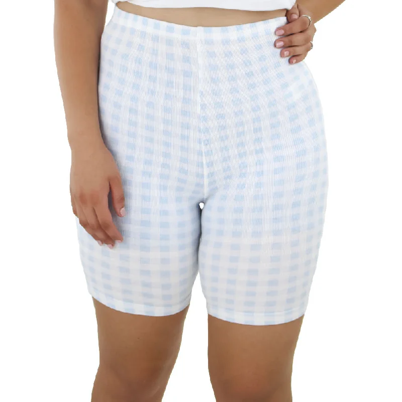 Women's Checked Sleepwear Short,White/Blue