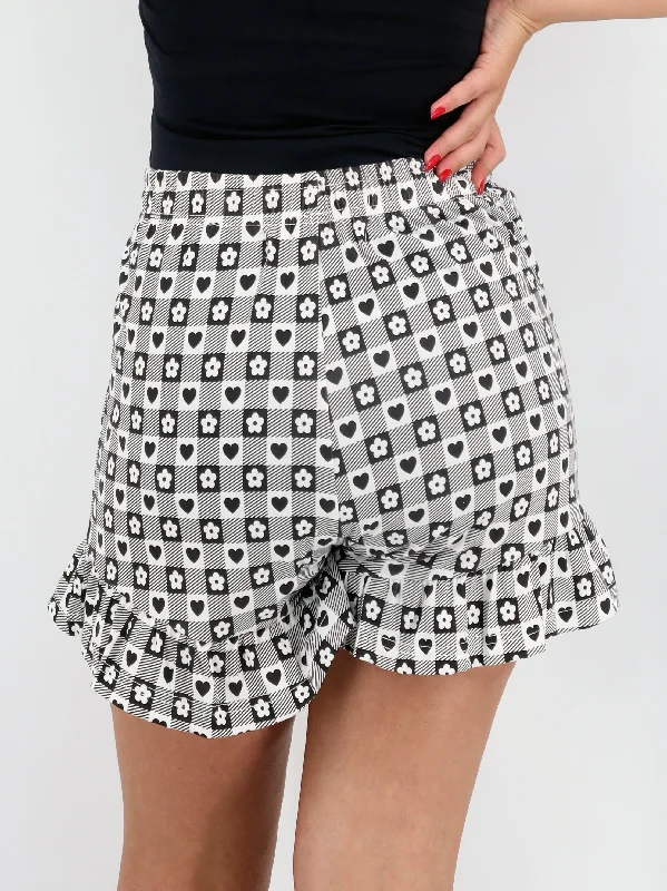 Women's Printed Sleepwear Short,Black/White