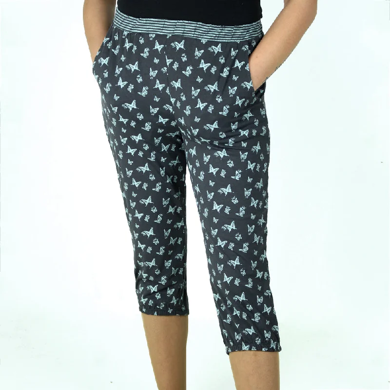 Women's Printed Crop Sleepwear Pant,Dark Grey