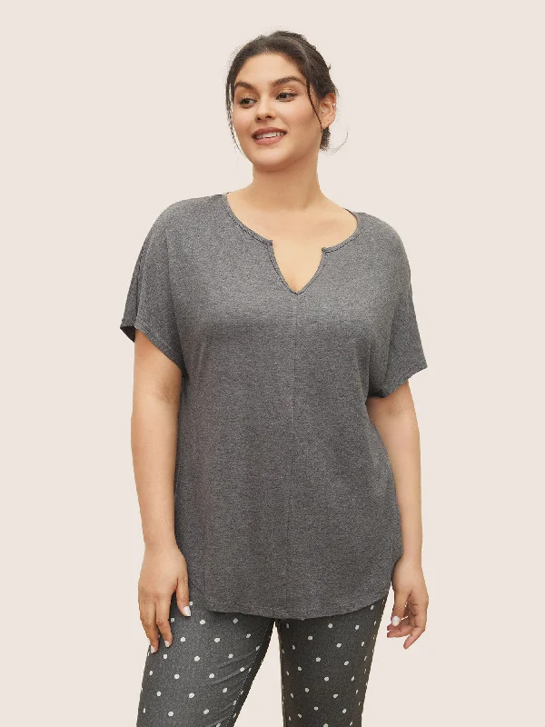 Plain Arc Hem Notched Dolman Sleeve Sleep Top