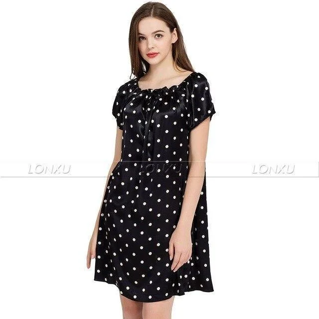 Sleepwear-Women's Polka Dots Silk Night Dress