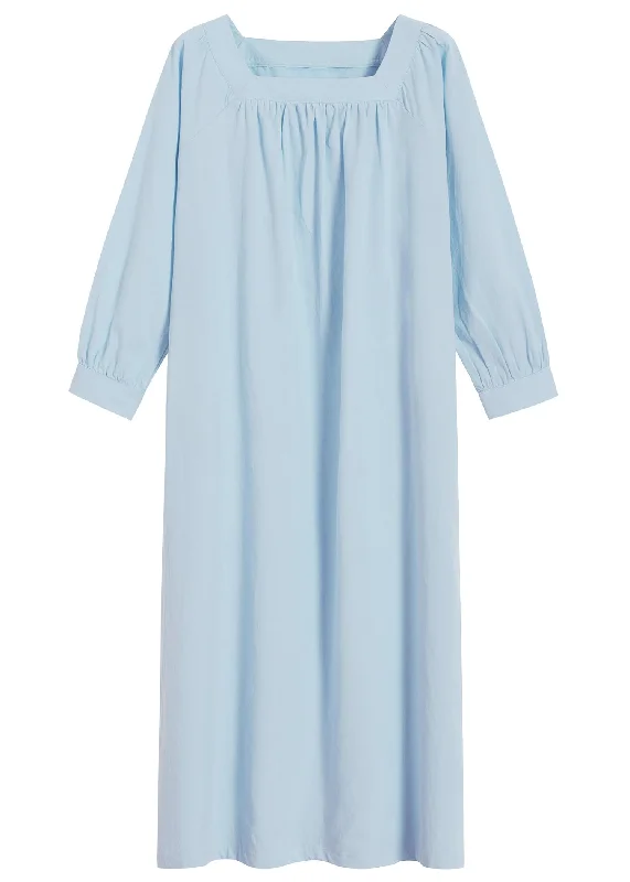 Women's Woven Cotton Long Sleeve Nightgown with Pockets