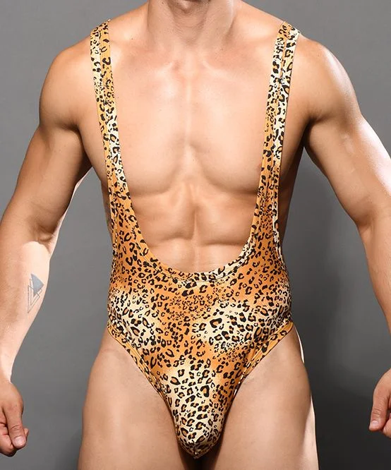 Andrew Christian Swimwear Thong-Bodysuit Unleashed Leopard Singlet Boykini 7943