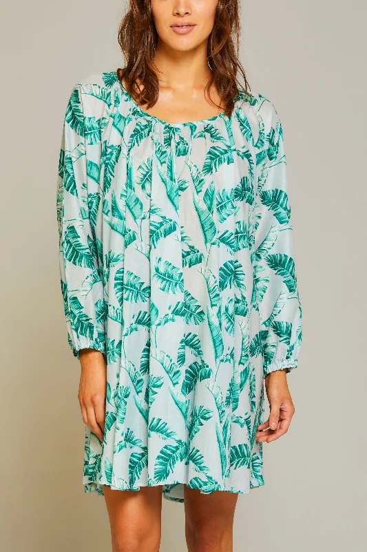 Banana Leaves Maley Nightie - Sky Grey