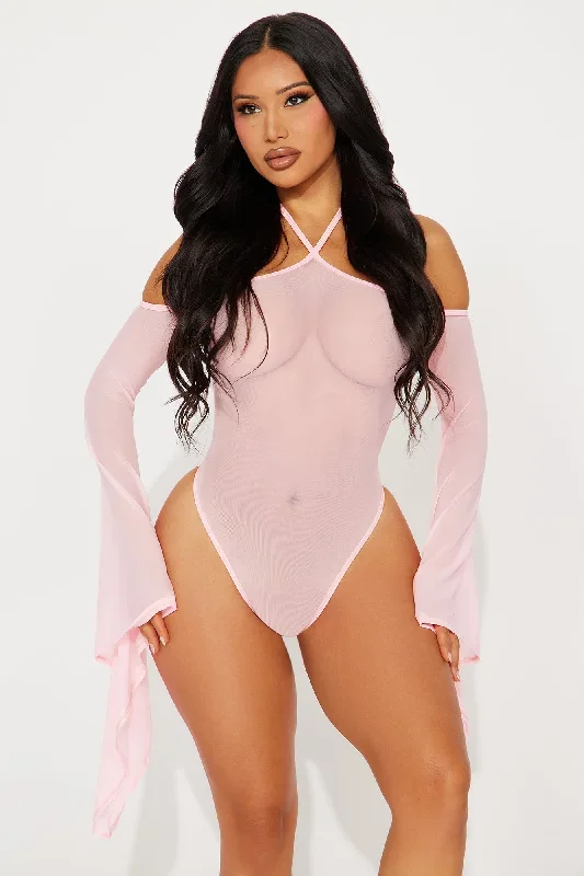 Caught In A Whirlwind Mesh Dance Bodysuit - Pink