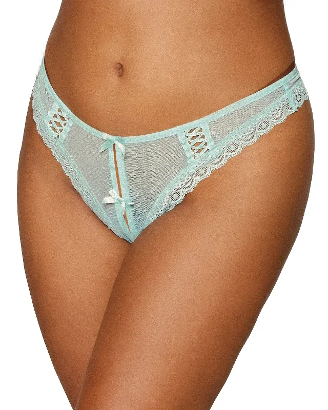 Dreamgirl Dot mesh open-crotch thong with stretch lace trim