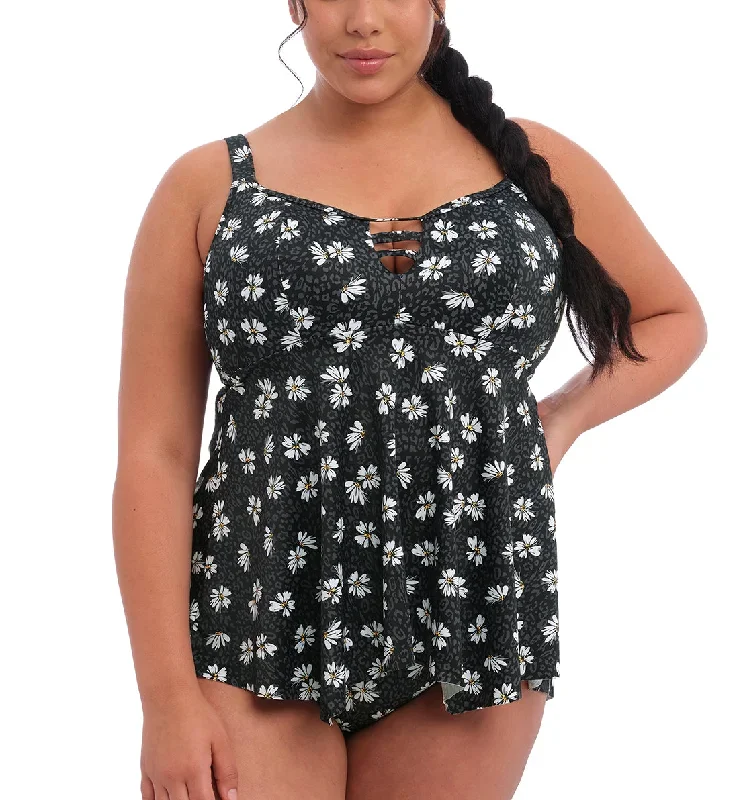 Elomi Plain Sailing Handkerchief Hem Molded Tankini (ES7271)- Black Daisy