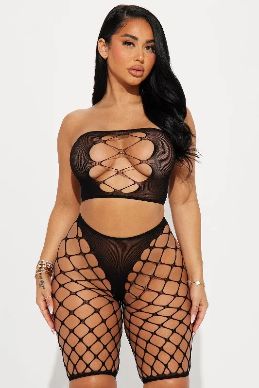 Feeling Like A Queen 2 Piece Bodystocking Set - Black