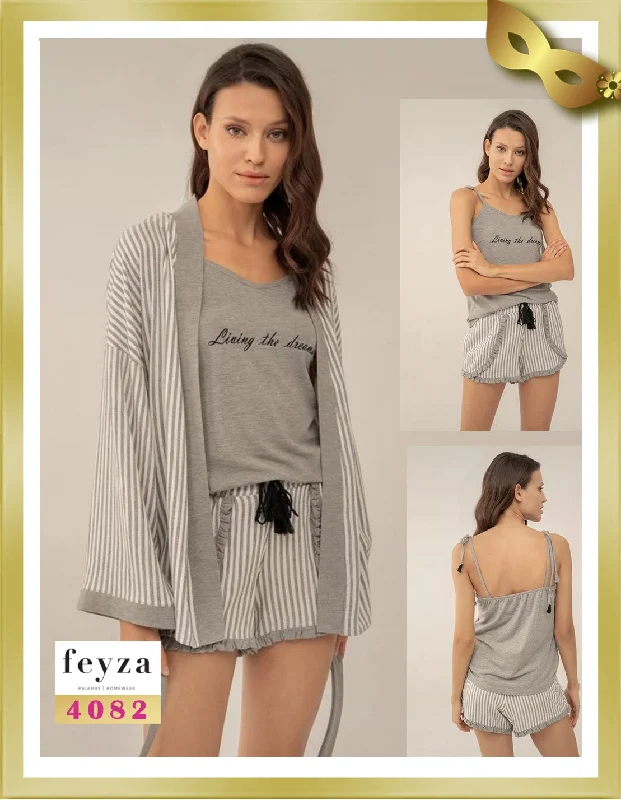 Sleeveless Short Striped Pajamas and Robe Set 4082